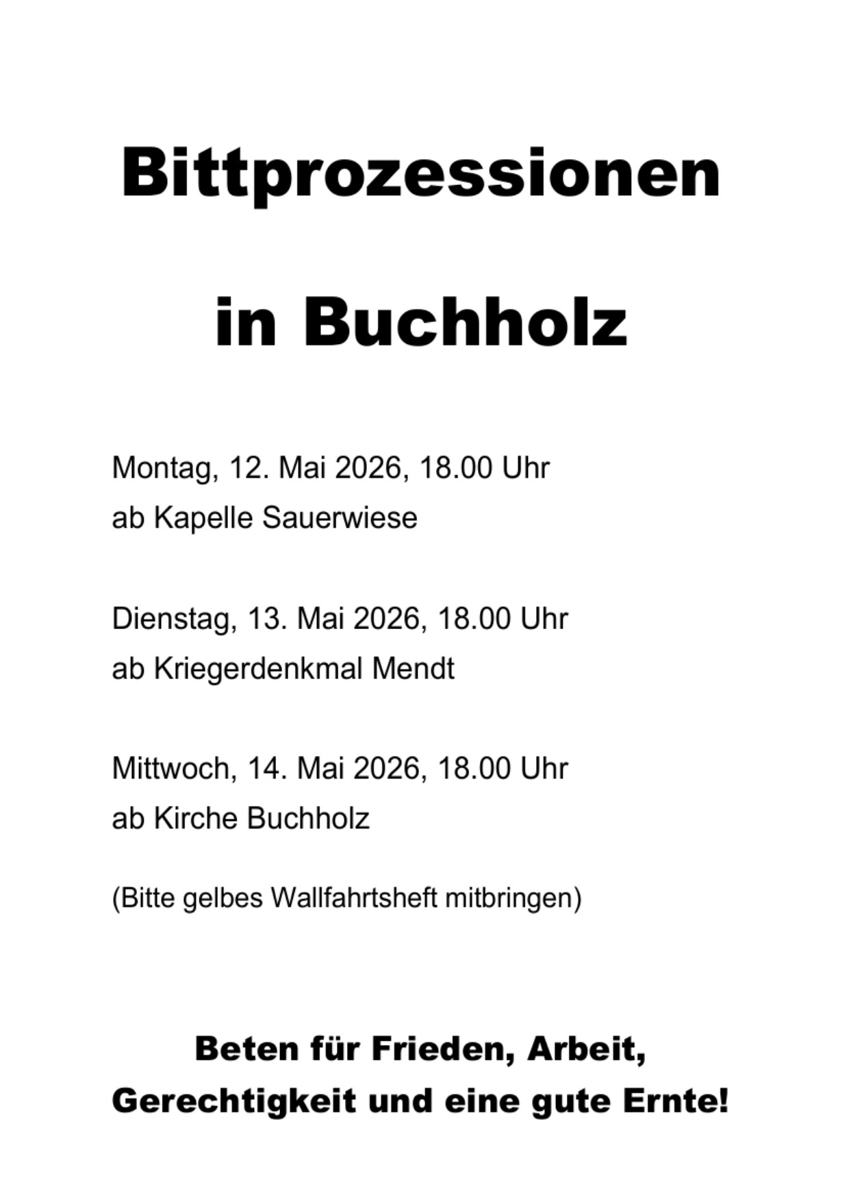 Plakat Bittprozessionen Buchholz 2026